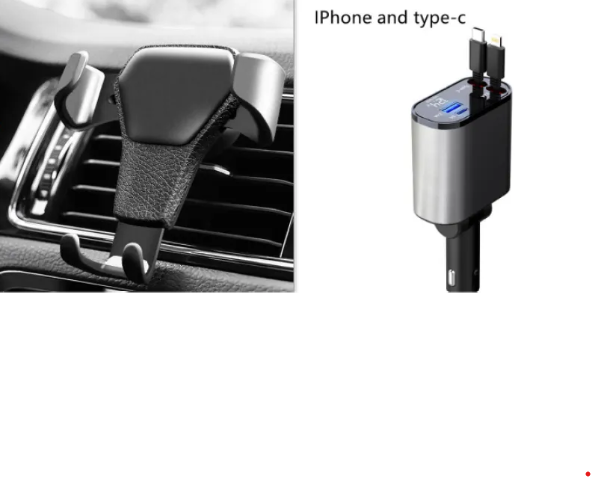 100W Super Fast Car Charger with USB & Type-C